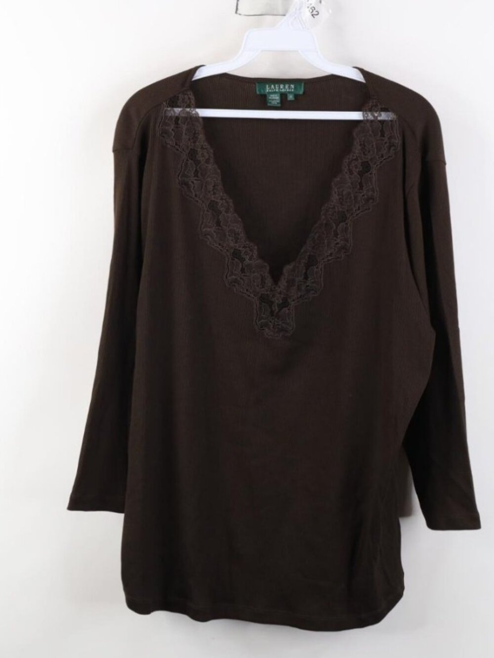 Vintage 90s Y2K Ralph Lauren Womens 2X Babydoll Flower Lace Ribbed Knit T-Shirt